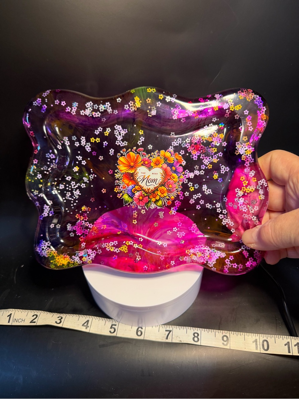 Floral "Mom" Decorative Glass Trinket Dish - Pink & Purple